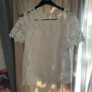 Rebecca Taylor White Crochet Lace Women Top